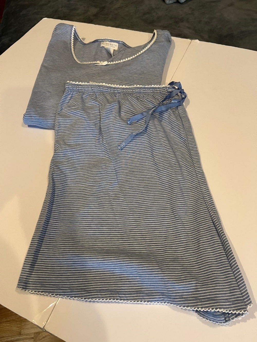Cozy Blue Stripe Pajama Set with Scallop Trim - Women's